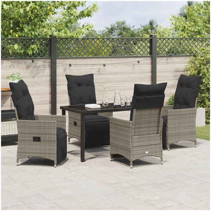 5 Delars Trädgårdsmatgrupp med Kuddar i Grå Poly Rattan vidaXL 140 x 70 x 73 cm – bild 4