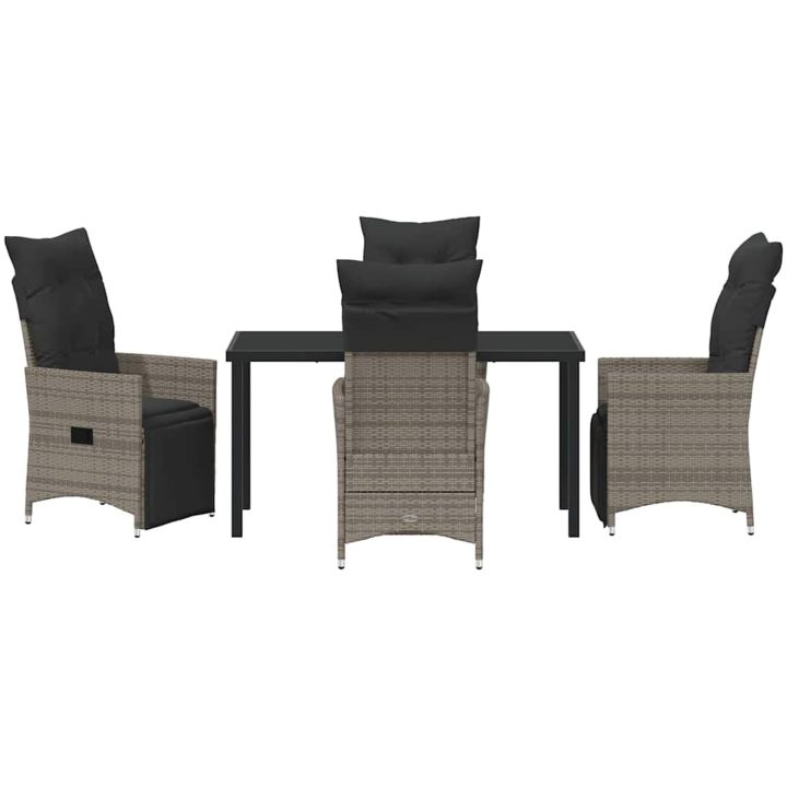 5 Delars Trädgårdsmatgrupp med Kuddar i Grå Poly Rattan vidaXL 140 x 70 x 73 cm – bild 7