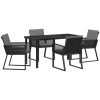5-delars trädgårdsmatgrupp med kuddar i svart poly rattan vidaXL 140 x 70 x 73 cm – miniatyr 2