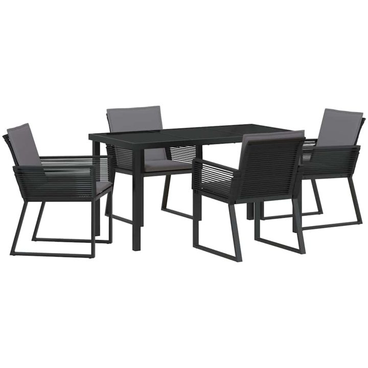 5-delars trädgårdsmatgrupp med kuddar i svart poly rattan vidaXL 140 x 70 x 73 cm – bild 2