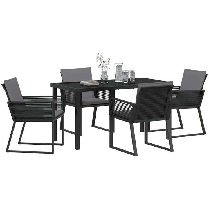 5-delars trädgårdsmatgrupp med kuddar i svart poly rattan vidaXL 140 x 70 x 73 cm – bild 3