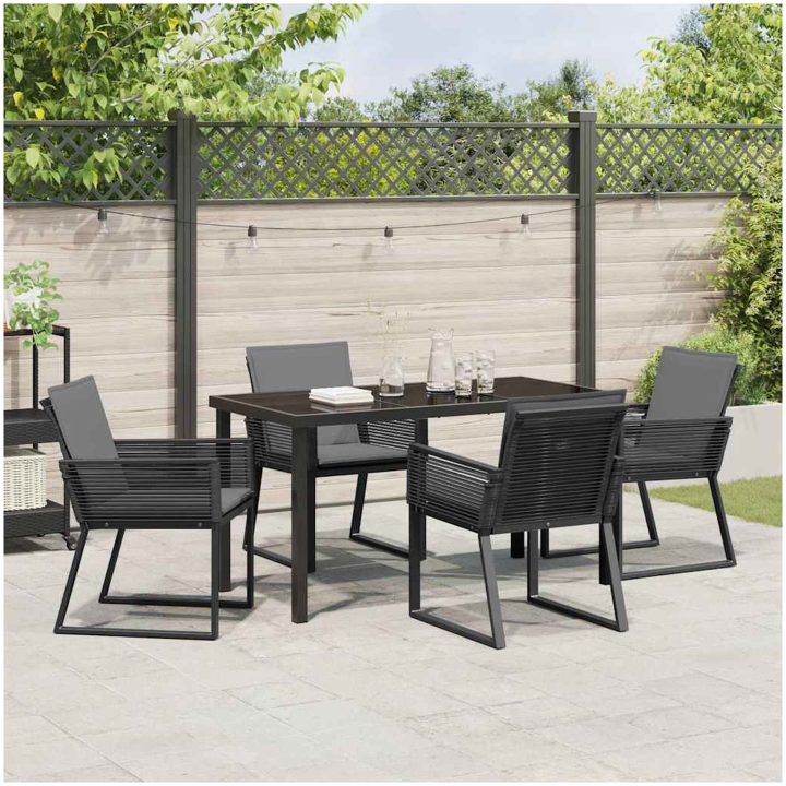 5-delars trädgårdsmatgrupp med kuddar i svart poly rattan vidaXL 140 x 70 x 73 cm – bild 4
