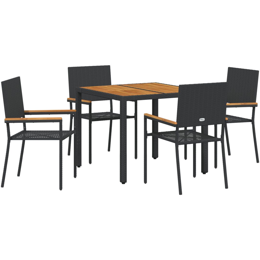 5-delars Trädgårdsmatgrupp Svart Poly-Rotting vidaXL 4 - Sitsig – bild 2