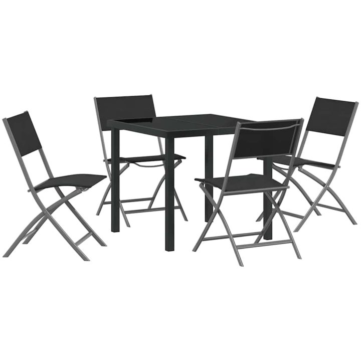 5-delars Trädgårdsmatgrupp - Svart Textilene och Stål vidaXL 80 x 80 x 73 cm – bild 2