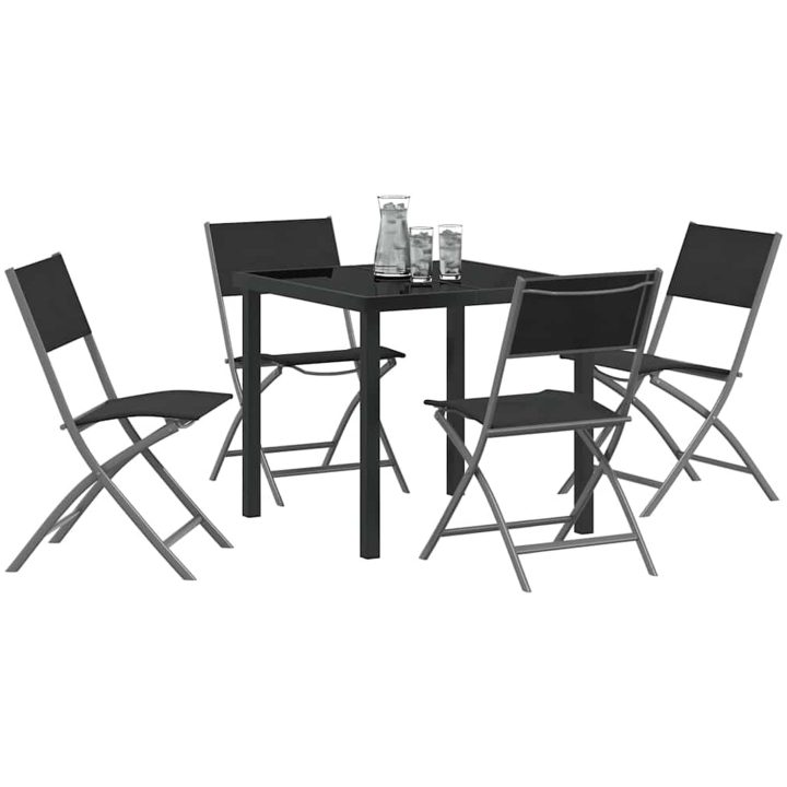 5-delars Trädgårdsmatgrupp - Svart Textilene och Stål vidaXL 80 x 80 x 73 cm – bild 3