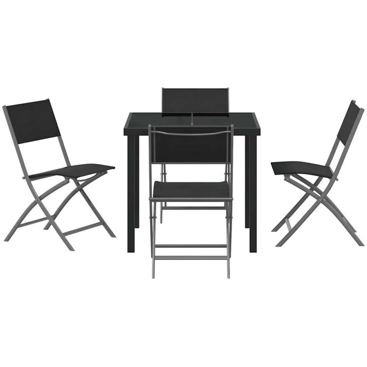 5-delars Trädgårdsmatgrupp - Svart Textilene och Stål vidaXL 80 x 80 x 73 cm – bild 6