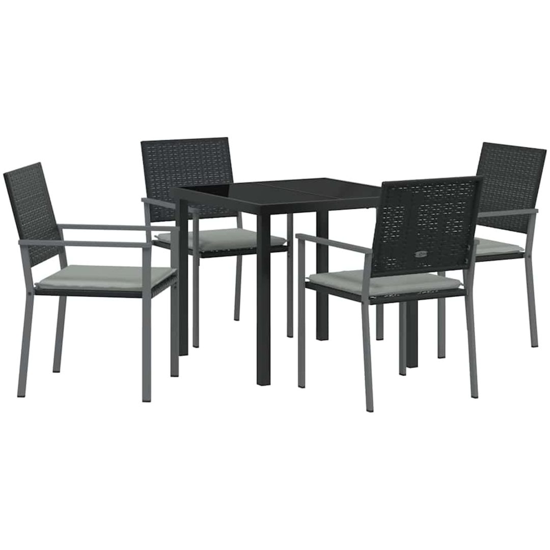 5 Delars Trädgårdsmatmöbel Set med Kuddar Svart Poly Rattan vidaXL Standard – bild 2