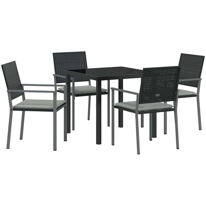 5 Delars Trädgårdsmatmöbel Set med Kuddar Svart Poly Rattan vidaXL Standard – bild 2
