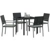 5 Delars Trädgårdsmatmöbel Set med Kuddar Svart Poly Rattan vidaXL Standard – miniatyr 3