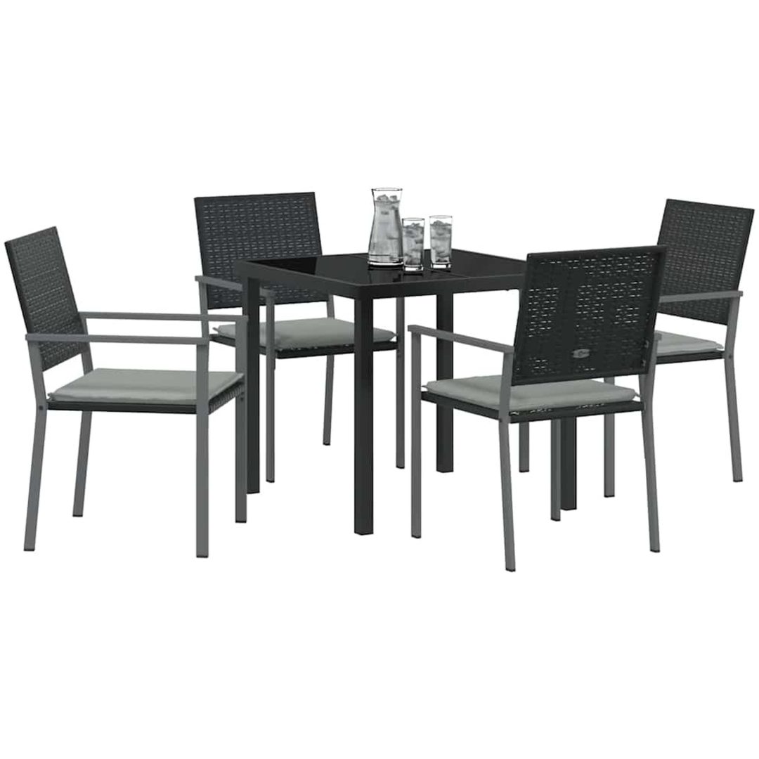 5 Delars Trädgårdsmatmöbel Set med Kuddar Svart Poly Rattan vidaXL Standard – bild 3