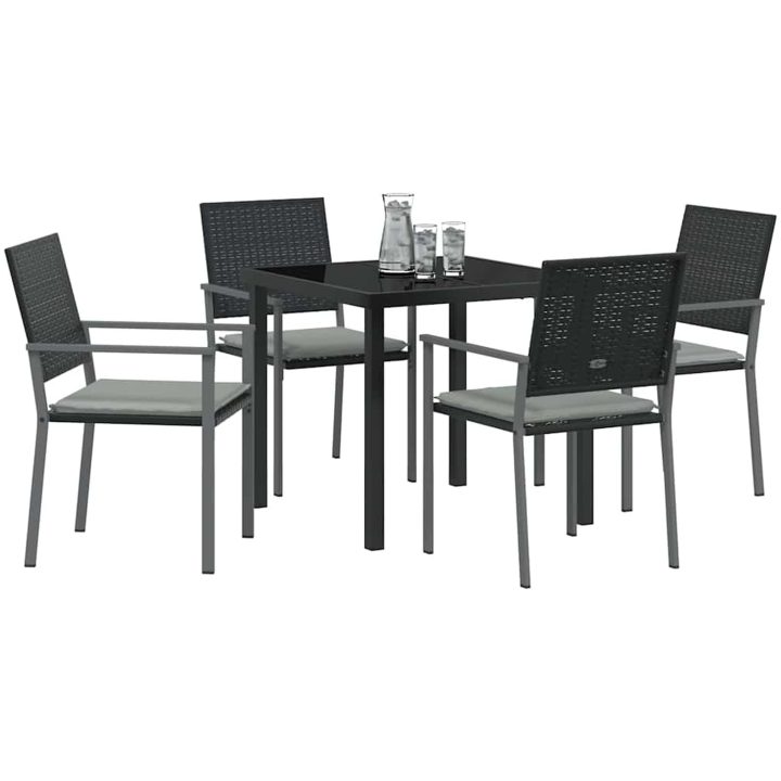 5 Delars Trädgårdsmatmöbel Set med Kuddar Svart Poly Rattan vidaXL Standard – bild 3