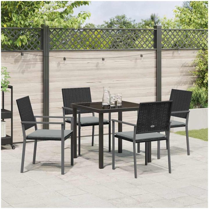 5 Delars Trädgårdsmatmöbel Set med Kuddar Svart Poly Rattan vidaXL Standard – bild 4