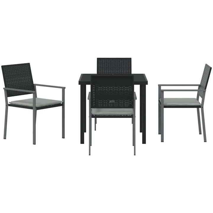 5 Delars Trädgårdsmatmöbel Set med Kuddar Svart Poly Rattan vidaXL Standard – bild 6