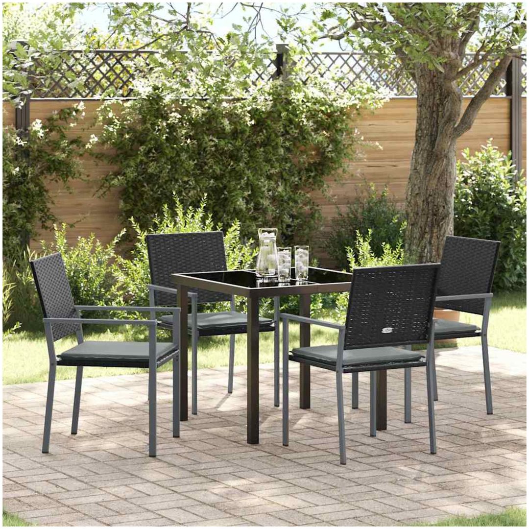 5 Delars Trädgårdsmatmöbel Set med Kuddar Svart Poly Rattan vidaXL Standard