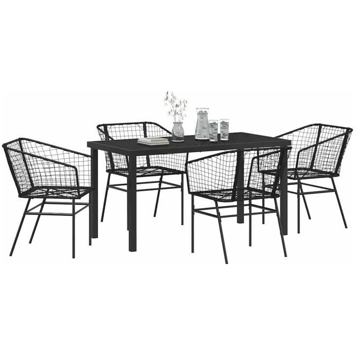5 Delars Trädgårdsmatmöbel Set Svart Poly Rattan vidaXL 140 cm bordslängd, rymmer 4 – bild 3