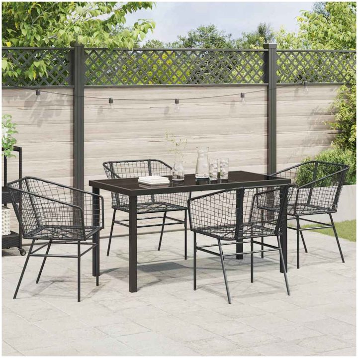5 Delars Trädgårdsmatmöbel Set Svart Poly Rattan vidaXL 140 cm bordslängd, rymmer 4 – bild 4