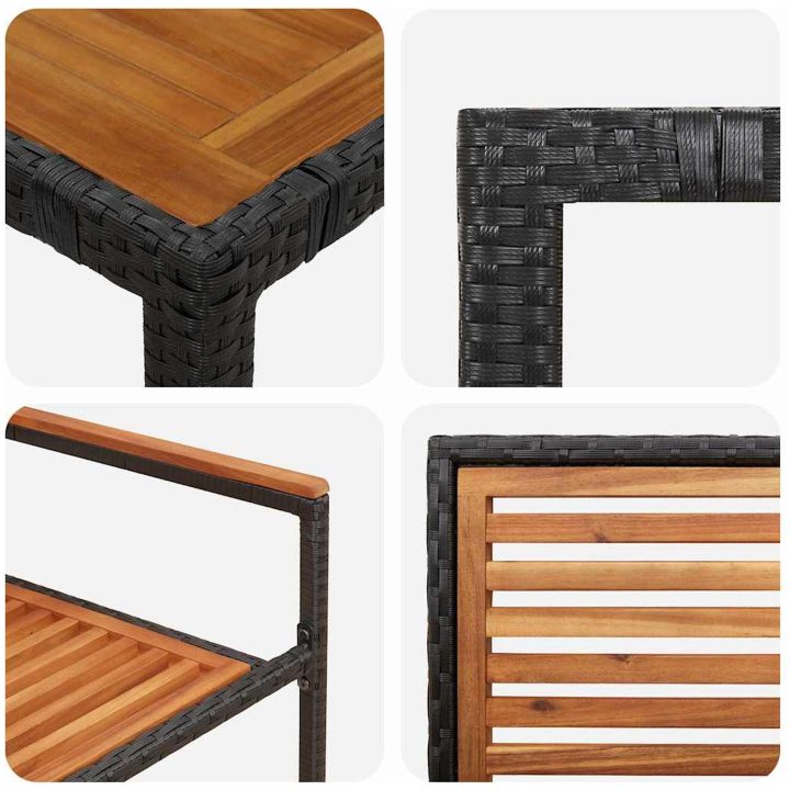 5-delars trädgårdsmatsal svart poly-rattan akacia vidaXL 4 - Sits – bild 9