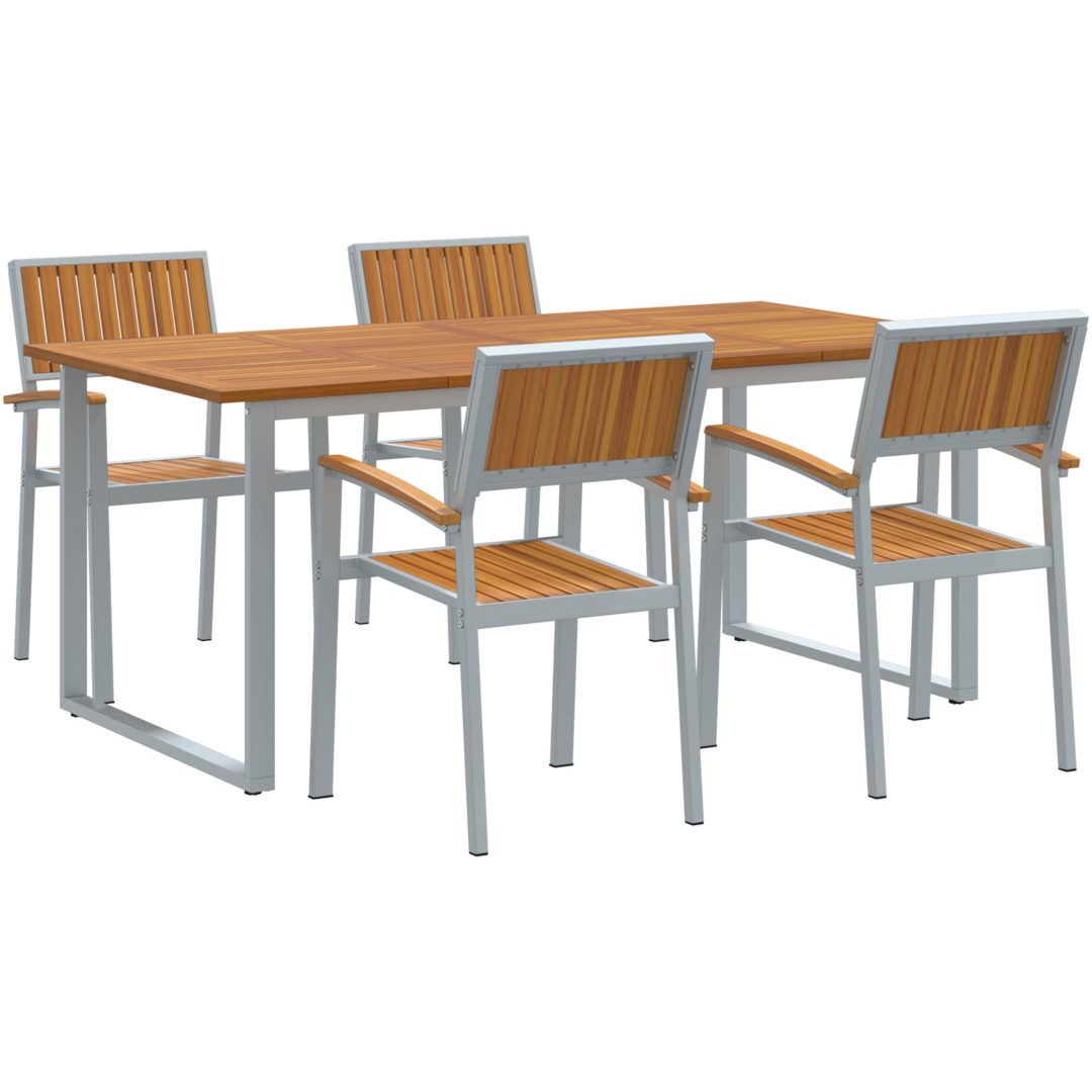5-delars Trädgårdsmatsalsgrupp Grå Stål och Solid Akaciaträ vidaXL 180 x 90 x 75 cm – bild 2