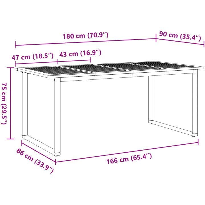 5-delars Trädgårdsmatsalsgrupp Grå Stål och Solid Akaciaträ vidaXL 180 x 90 x 75 cm – bild 12