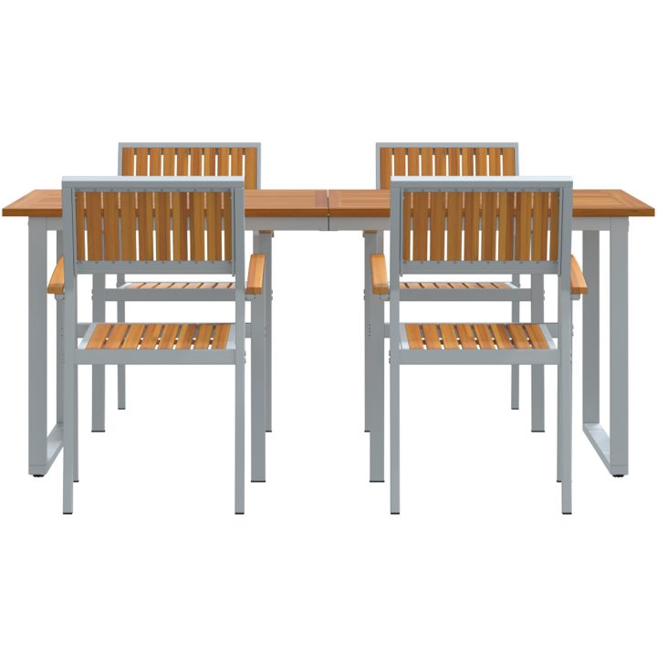 5-delars Trädgårdsmatsalsgrupp Grå Stål och Solid Akaciaträ vidaXL 180 x 90 x 75 cm – bild 7