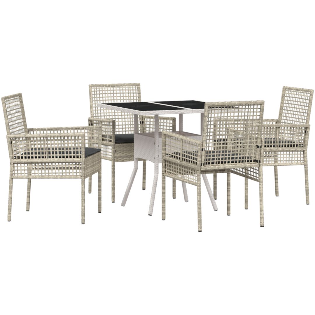 5-delars trädgårdsmatsalsset ljusgrå Poly Rattan vidaXL 80 x 80 x 75 cm – bild 2