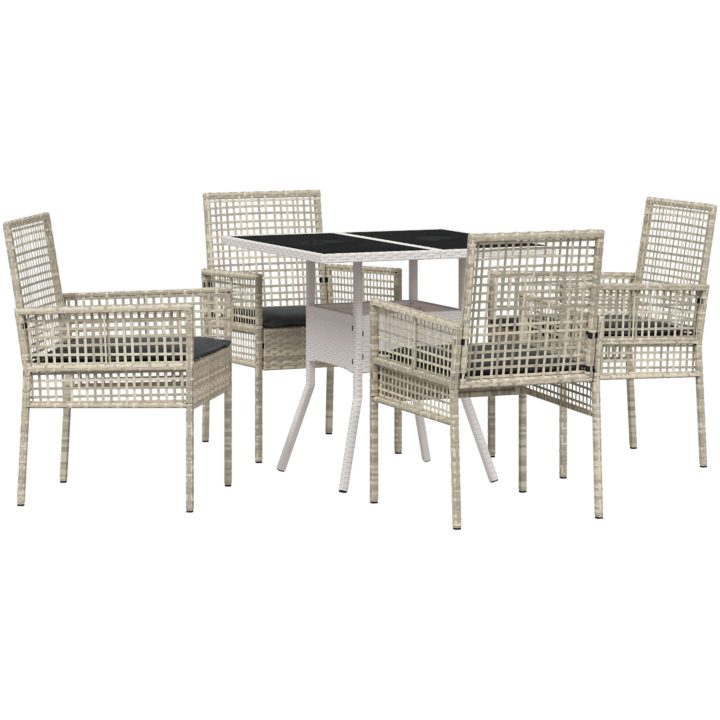 5-delars trädgårdsmatsalsset ljusgrå Poly Rattan vidaXL 80 x 80 x 75 cm – bild 2