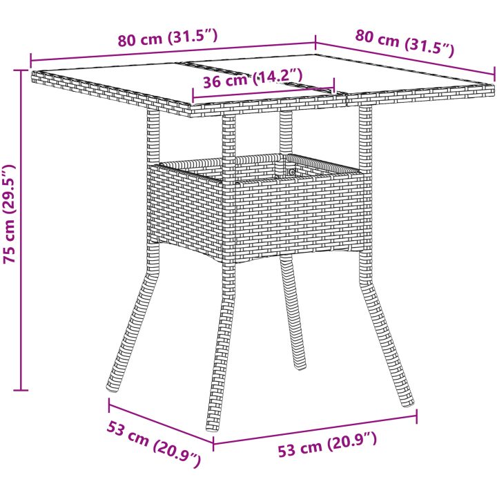 5-delars trädgårdsmatsalsset ljusgrå Poly Rattan vidaXL 80 x 80 x 75 cm – bild 11