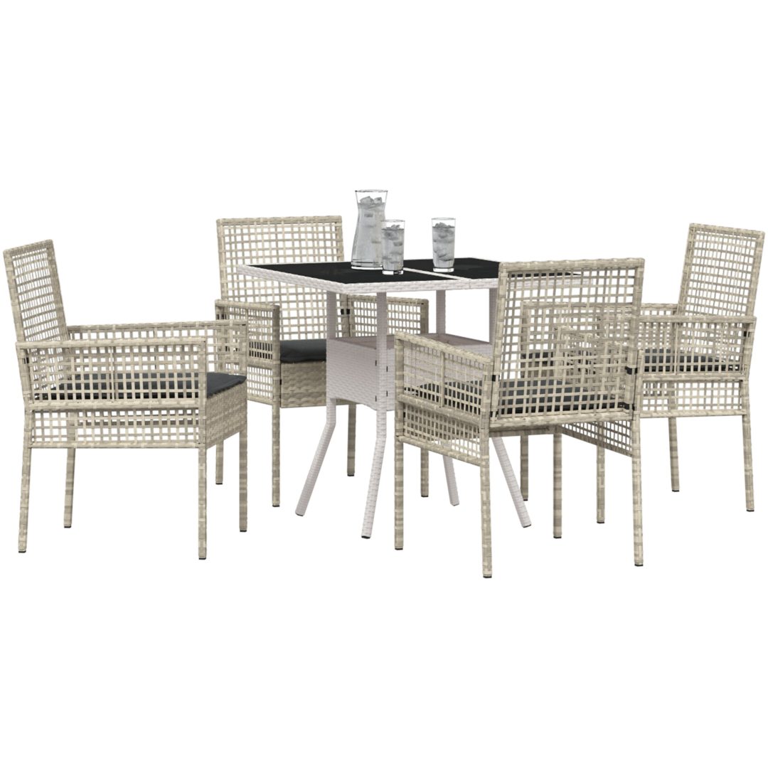 5-delars trädgårdsmatsalsset ljusgrå Poly Rattan vidaXL 80 x 80 x 75 cm – bild 3