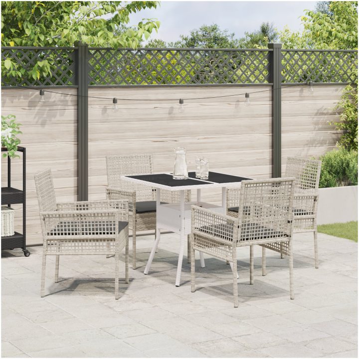 5-delars trädgårdsmatsalsset ljusgrå Poly Rattan vidaXL 80 x 80 x 75 cm – bild 4