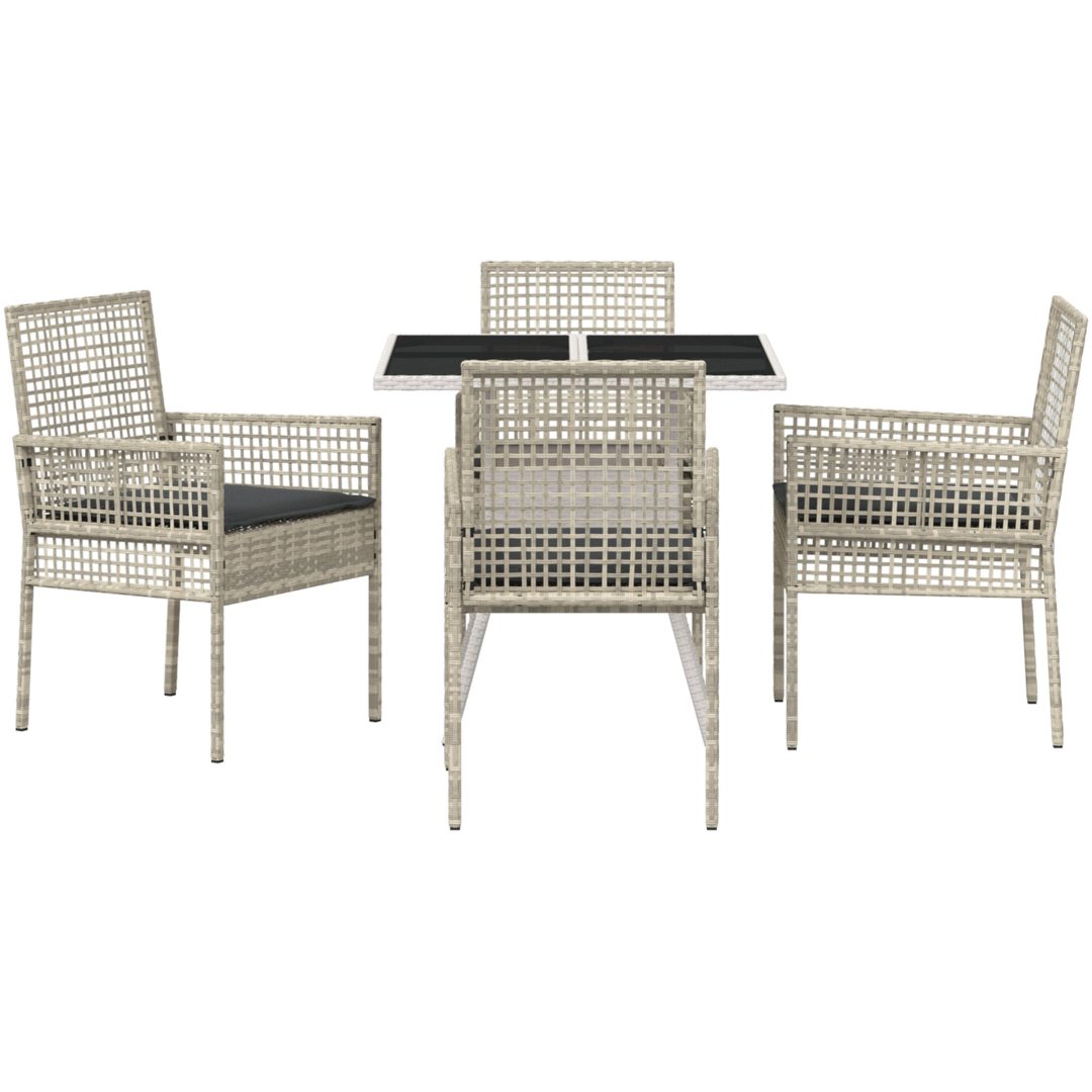 5-delars trädgårdsmatsalsset ljusgrå Poly Rattan vidaXL 80 x 80 x 75 cm – bild 7