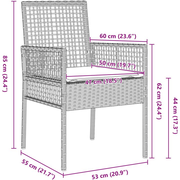 5-delars trädgårdsmatsalsset ljusgrå Poly Rattan vidaXL 80 x 80 x 75 cm – bild 10