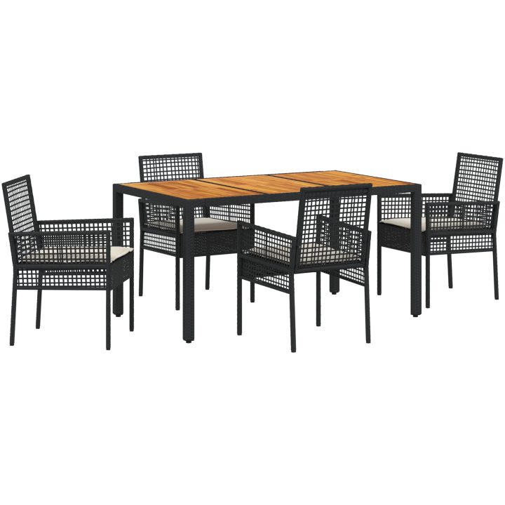 5-delars trädgårdsmatsalsset med kuddar svart poly rattan vidaXL 150 x 90 x 75 cm – bild 2