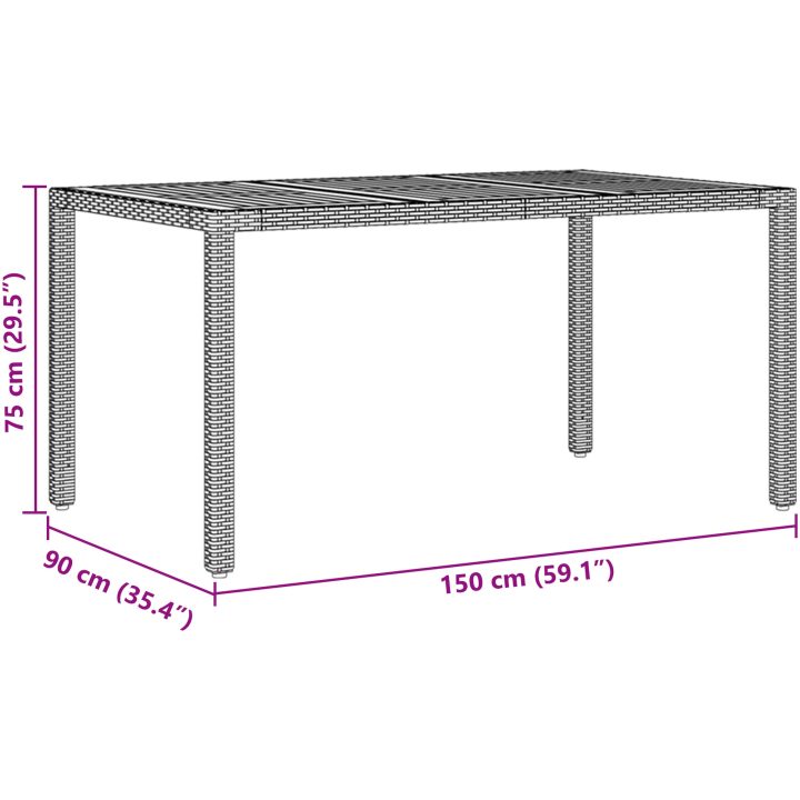 5-delars trädgårdsmatsalsset med kuddar svart poly rattan vidaXL 150 x 90 x 75 cm – bild 11