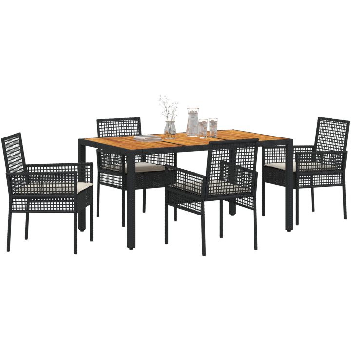 5-delars trädgårdsmatsalsset med kuddar svart poly rattan vidaXL 150 x 90 x 75 cm – bild 3