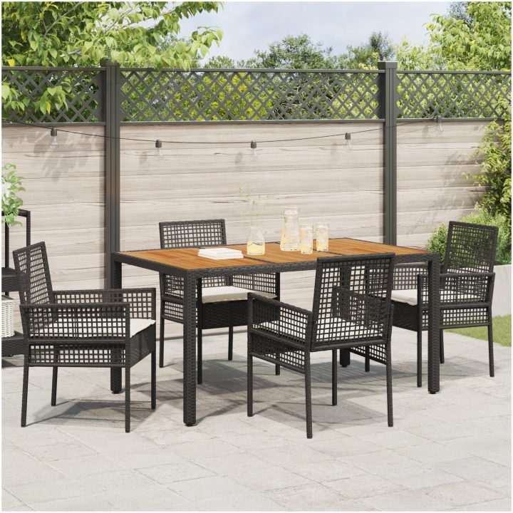 5-delars trädgårdsmatsalsset med kuddar svart poly rattan vidaXL 150 x 90 x 75 cm – bild 4
