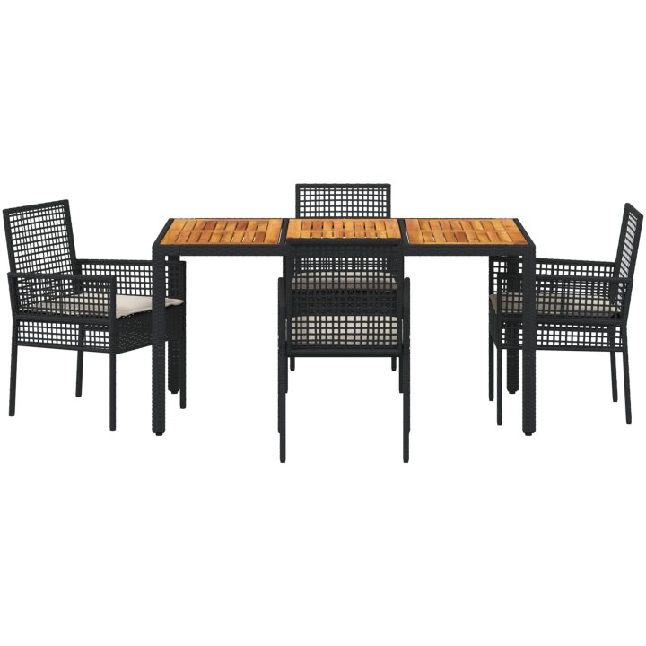 5-delars trädgårdsmatsalsset med kuddar svart poly rattan vidaXL 150 x 90 x 75 cm – bild 7
