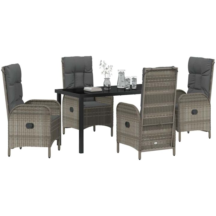 5 Delars Trädgårdsmatset Grå Poly Rattan vidaXL 57 x 62.5 x 109 cm – bild 3
