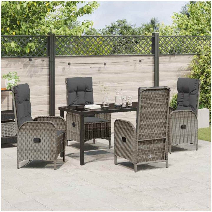 5 Delars Trädgårdsmatset Grå Poly Rattan vidaXL 57 x 62.5 x 109 cm – bild 4