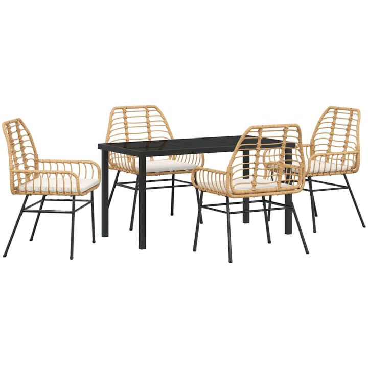 5-delars trädgårdsmatset med kuddar, brunt poly rattan. vidaXL 140 x 80 x 73 cm – bild 2