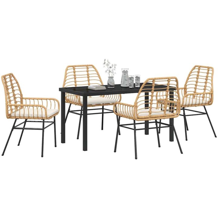 5-delars trädgårdsmatset med kuddar, brunt poly rattan. vidaXL 140 x 80 x 73 cm – bild 3