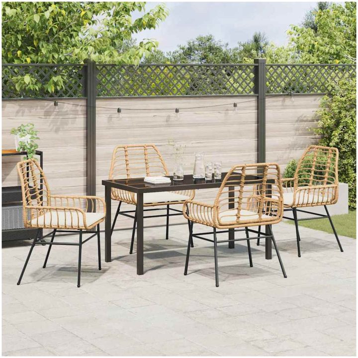 5-delars trädgårdsmatset med kuddar, brunt poly rattan. vidaXL 140 x 80 x 73 cm – bild 4