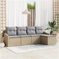 5-delars trädgårdsmatset med kuddar i beige poly rattan vidaXL