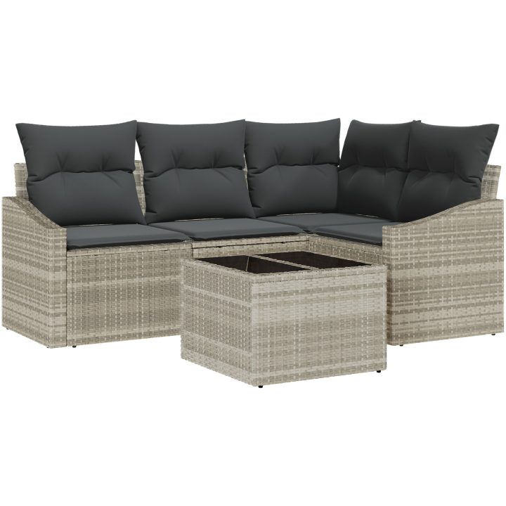 5-delars trädgårdsmatset med kuddar i grå poly rattan vidaXL 55 x 55 x 37 cm – bild 2