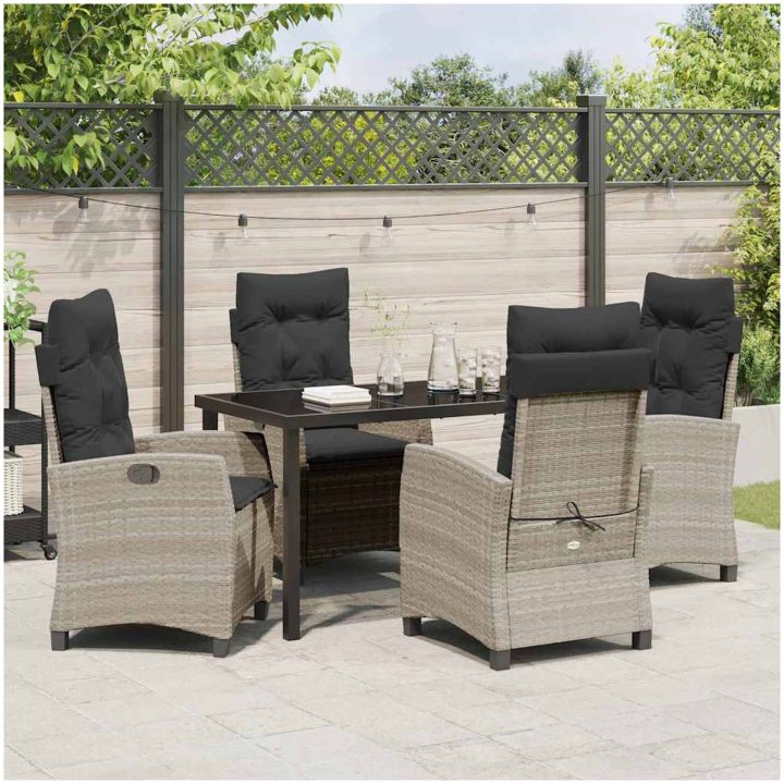 5 Delars Trädgårdsmatset Med Kuddar I Ljusgrå Poly Rattan vidaXL 140 x 80 x 73 cm – bild 4