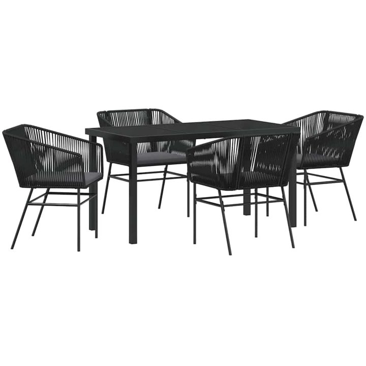 5-delars trädgårdsmatset med kuddar i svart poly rattan vidaXL Standard – bild 2