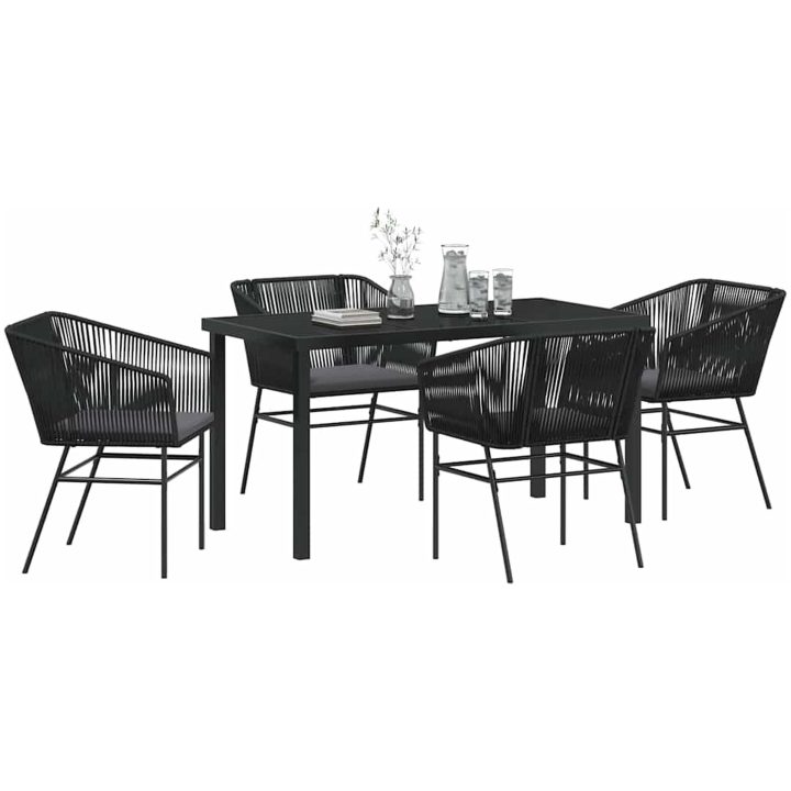 5-delars trädgårdsmatset med kuddar i svart poly rattan vidaXL Standard – bild 3