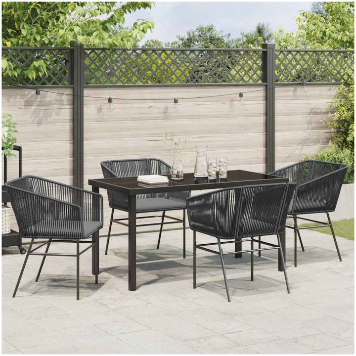 5-delars trädgårdsmatset med kuddar i svart poly rattan vidaXL Standard – bild 4