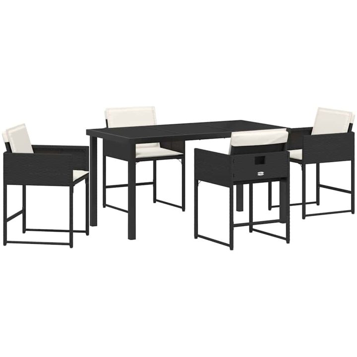 5-delars Trädgårdsmatset med Kuddar - Svart Poly Rattan vidaXL 140 x 70 x 73 cm – bild 2