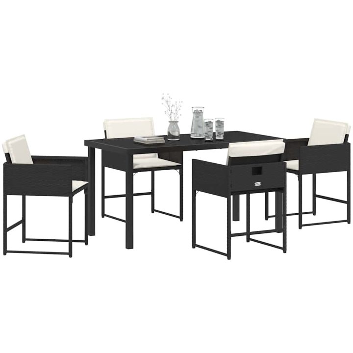 5-delars Trädgårdsmatset med Kuddar - Svart Poly Rattan vidaXL 140 x 70 x 73 cm – bild 3