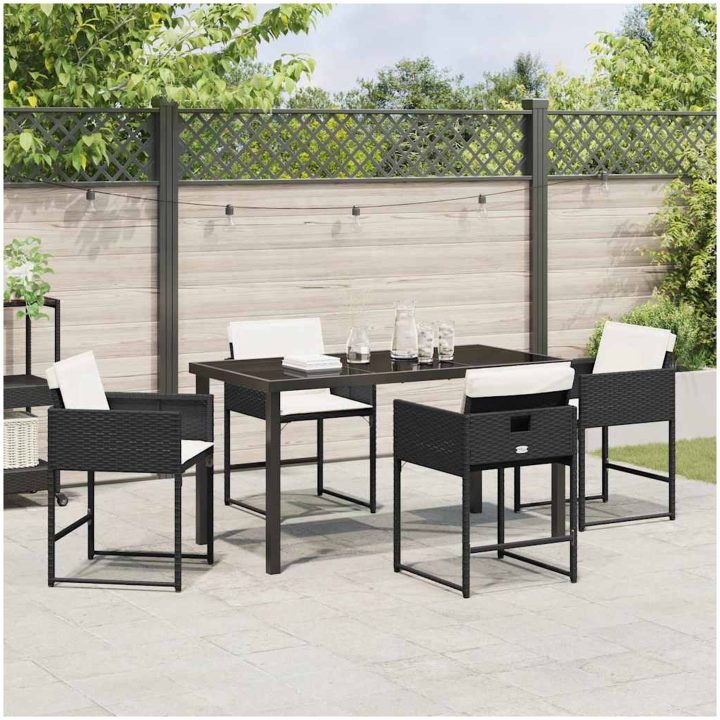 5-delars Trädgårdsmatset med Kuddar - Svart Poly Rattan vidaXL 140 x 70 x 73 cm – bild 4